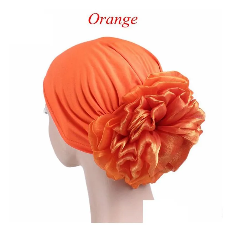 women big flower turban muslim turbante elastic head wraps chemo hair loss sleeping cap ladies beanie girls hat 9 colors