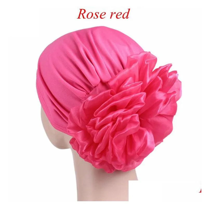 women big flower turban muslim turbante elastic head wraps chemo hair loss sleeping cap ladies beanie girls hat 9 colors