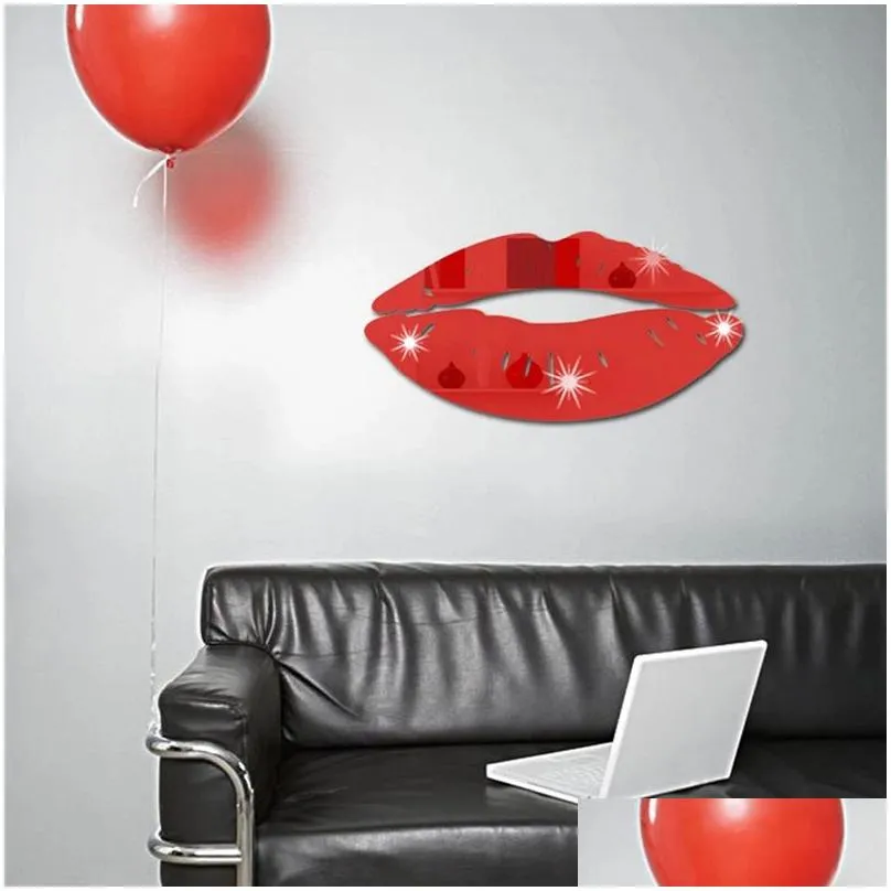 36CM Kiss Lip Mirror Sticker Crystal Acrylic 3D Stickers Decor Sexy Girl Red Lips Decals for Home Wall Decoration