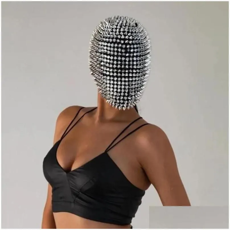 Party Masks Studded Spikes Full Face Jewel Margiela Mask Halloween Cosplay Funny Supplie Head Wear Cover