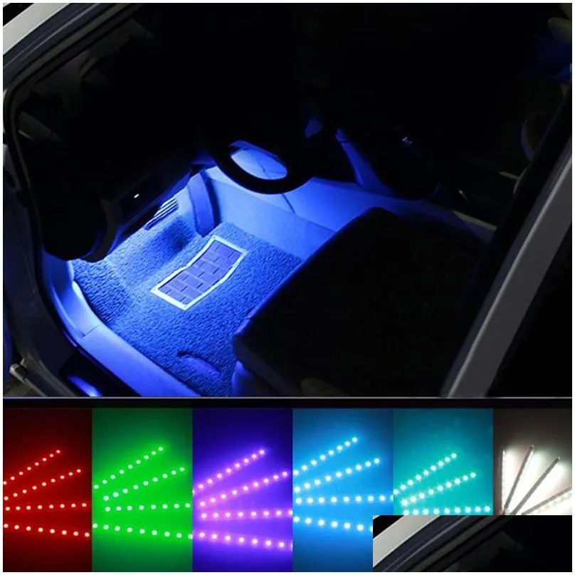 4Pcs/Set Car Styling RGB Lights 36leds 72leds Strip Light Decorative Atmosphere Lamps Auto Interior Accessories With Remote Control