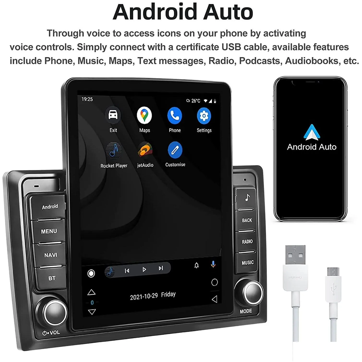 10`` Vertical Touch Screen Car DVD Stereo Player Android 9.1 Double Din GPS Navigation With 2.5D Tempered Glass Mirror Bluetooth Vehicle