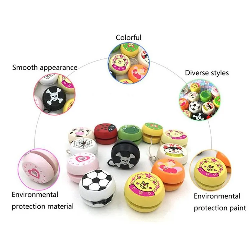 5cm Wooden Yo-Yo Personality Creative Building Sport Hobbies Classic Yoyo Cute Cartoon Print Toys For Children Christmas Gifts