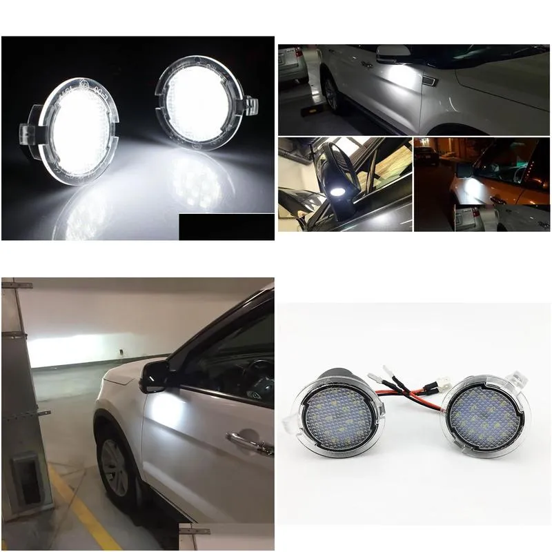 For Ford LED Side Mirror Puddle Light Lamp White 18LED For Explorer Mondeo Edge Taurusp F150 Pick Up Heritage 2pcs/lot