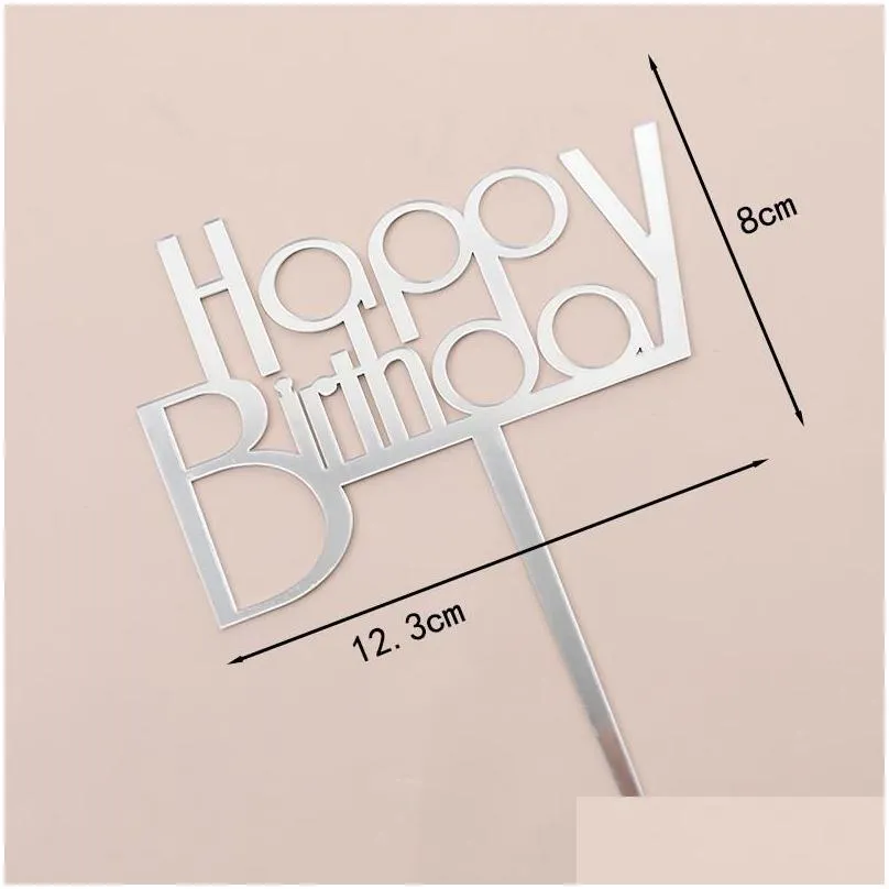 Other Festive & Party Supplies 10Pcs/lot Multi Style Acrylic Hand Writing Happy Birthday Cake Topper Dessert Decoration For Lovely