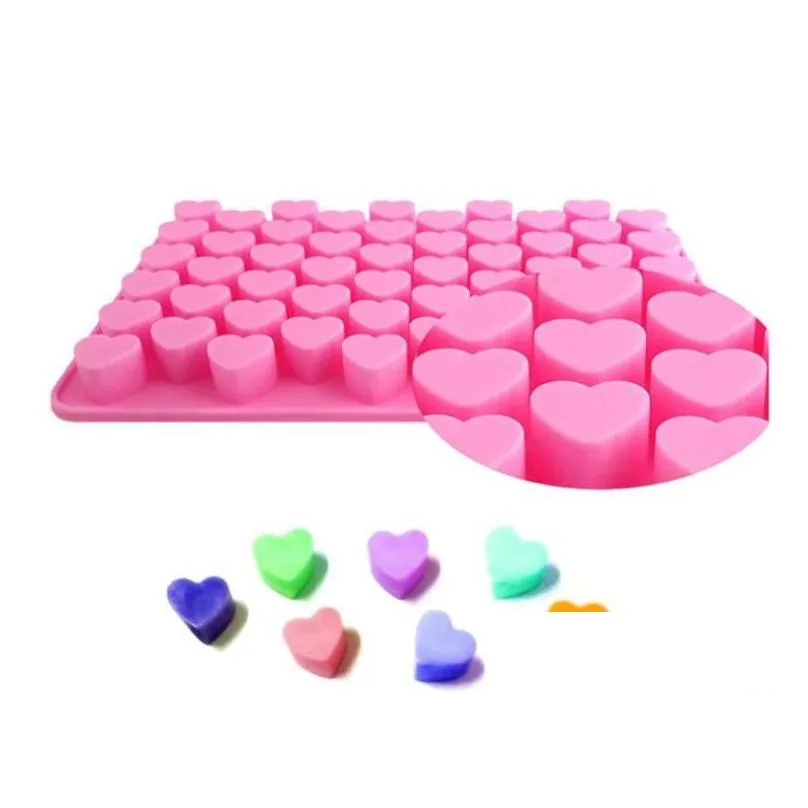 Silicone Heart Shape Chocolate Mold Gummy Candy Maker Ice Tray Jelly Mould 55 Cavity Kitchen Dessert cake bakeware tools solid pink