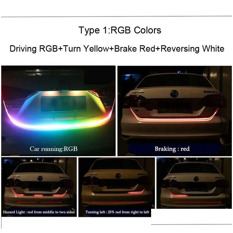 Car Rear Trunk Signal Lamp RGB Auto LED Strips Light Driving Signals Reverse Brake Lighting Truck Flow Strip Lights