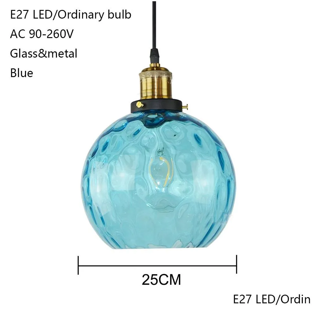 Loft modern blue color glass pendant light LED E27 vintage Nordic hanging lamp with 3 size for bedroom lobby restaurant office