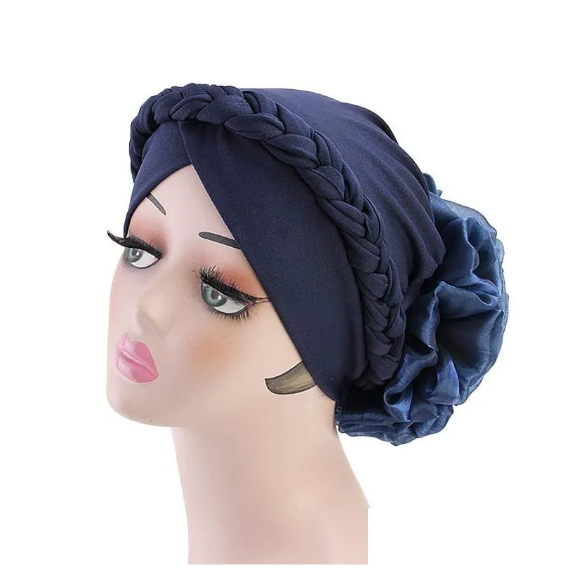 Woman Big Flower Turban Elastic Cloth Hair Accessories Hair Bands Hat Chemo Ladies Muslim Scarf Hijab Cap Flower Bonnet Beanie for