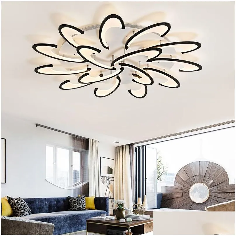 modern led ceiling chandelier lights for living room bedroom Dining Study Room White/Black AC85-265V Chandeliers Fixtures