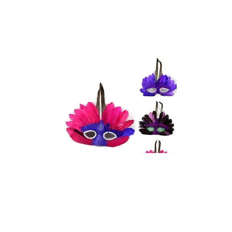 DIY Party feather mask fashion sexy women lady Halloween MARDI GRAS carnival colorful chicken feather Venice masks gift drop shipping