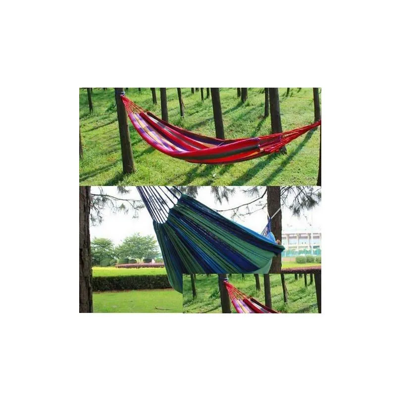 Travel Camping Canvas Hammock Outdoor Swing Garden Indoor Sleeping Rainbow Stripe Double Hammock Bed 280X80cm drop shipping gift