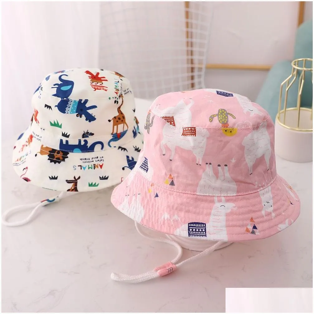 Spring Summer Thin Cartoon Dinosaur Print Baby Bucket Hat Cotton Fisherman Hats Kids Summer Toddler Boys Girls Panama Sun Cap