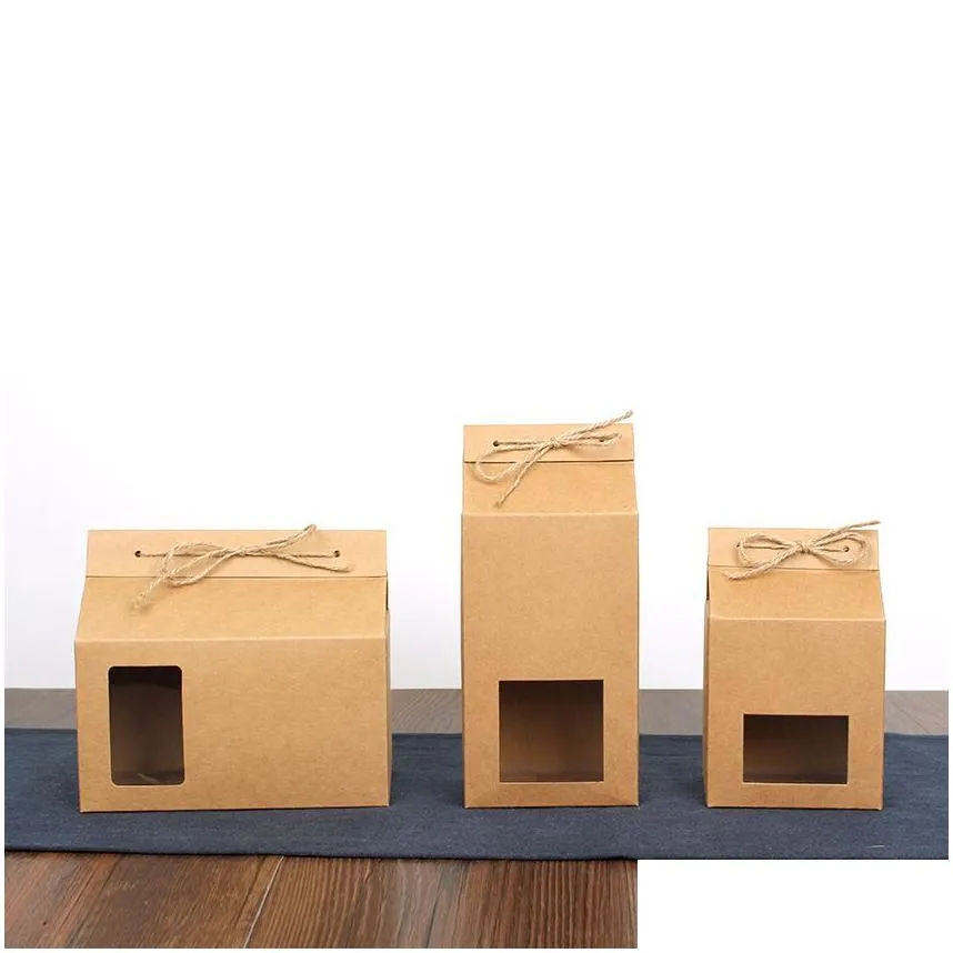 Tea packaging cardboard kraft paper bag,Clear Window box For Cake Cookie Food Storage Standing Up Paper Packing Bag LX2705