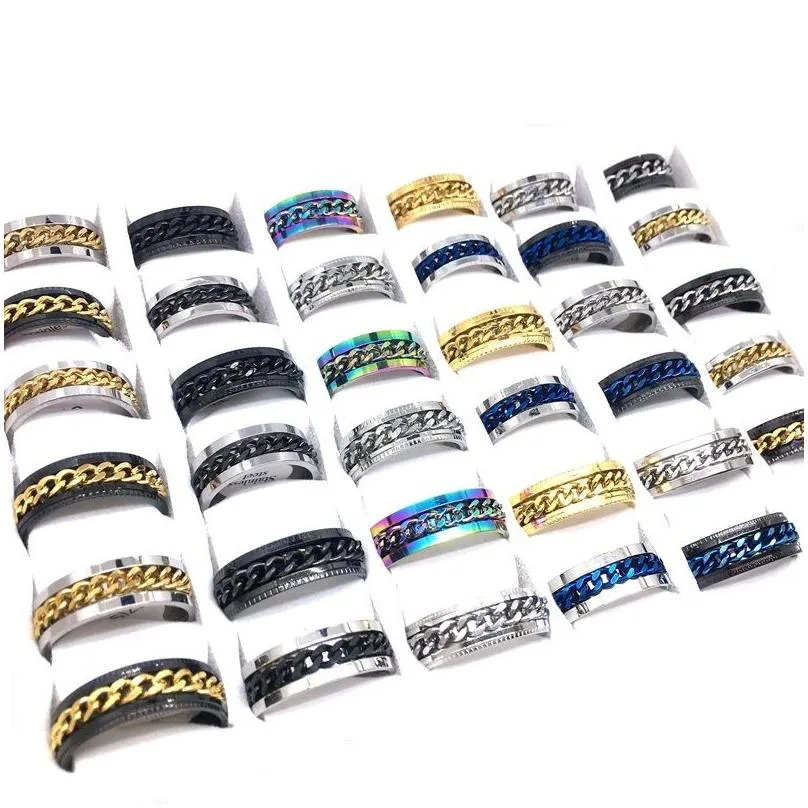 Wholesale 100pcs Mens Womens Band Rings Fashion Stainless Steel Chain Spinner Mix Colors Variety of styles Jewelry