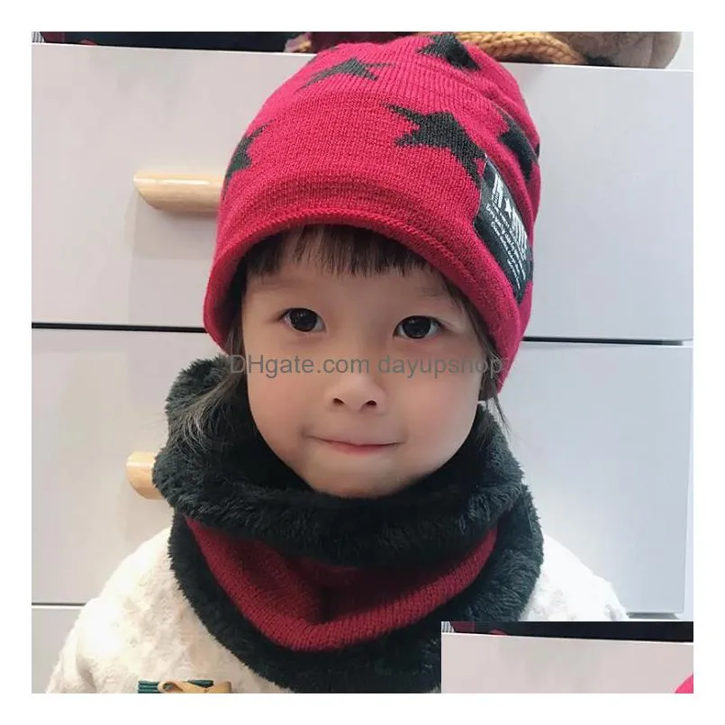 11 designs winter knit hat scarf set with mask hood children beanies thick fleece lined warm winter hats skull caps for kids