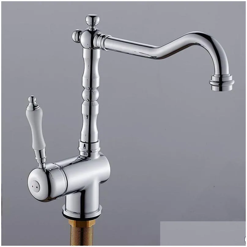 MTTUZK Vintage European Style Sing Handle Kitchen Sink Tap Brass Chrome Kitchen Faucet 360 Rotatable Hot and Cold Basin Mixer