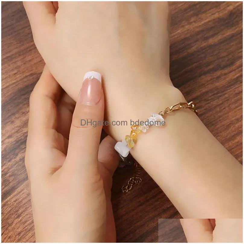 gold chain stainless steel crystal chip bracelet adjustable natural stone gravel irregular gemstone bracelets for women gift jewelry