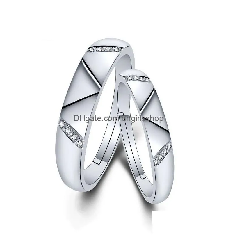 update adjustable silver couple rings diamond heart heartbeat love forever rings women mens engagement wedding ring