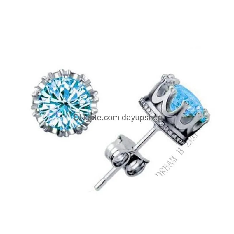 4 colors silver earrings natural crystal wholesale fashion small sterling silver jewelry for women stud men or women earings