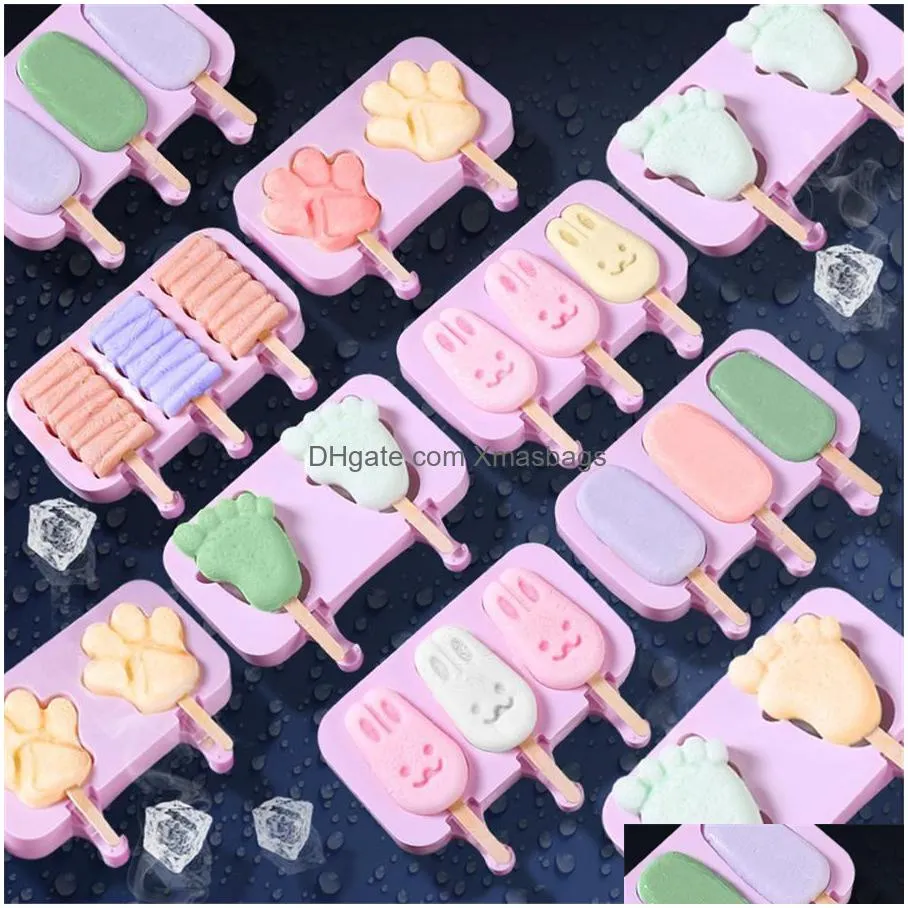 silicone popsicle molds tools diy homemade cartoon ice cream maker mould with 50 wood stick jk2006xb