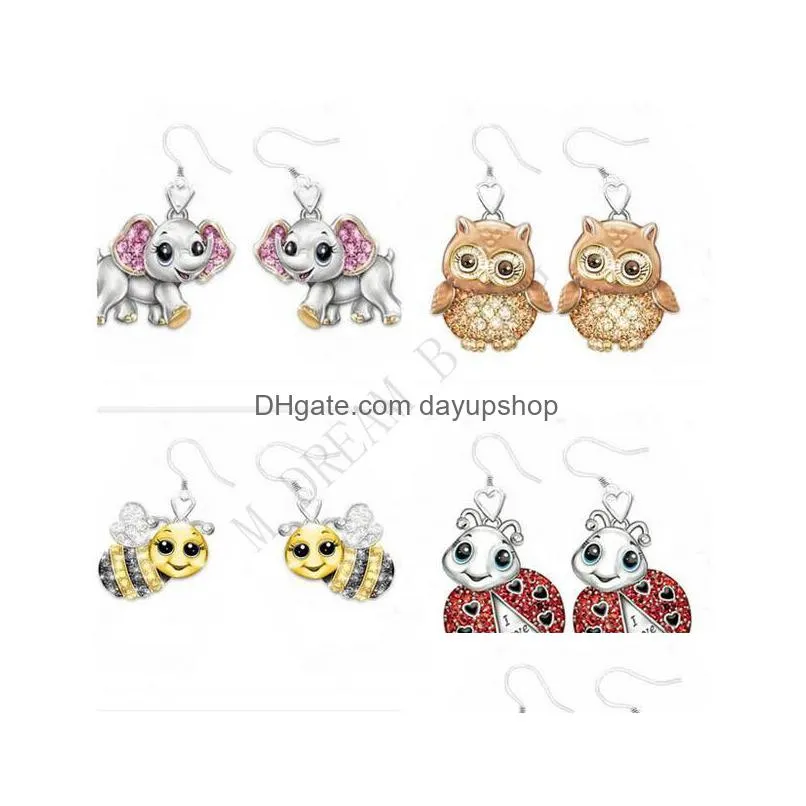 animal series combination jewelry suit lovely elephant bee ladybug owl combination pendant necklace earring i love you necklace for women