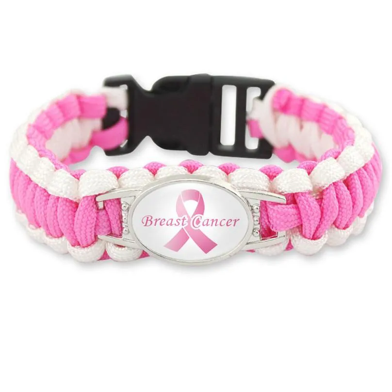 fashion pink ribbon charm bracelets breast cancer fighter awareness outdoor wristbands bangle for women&men s sports jewelry