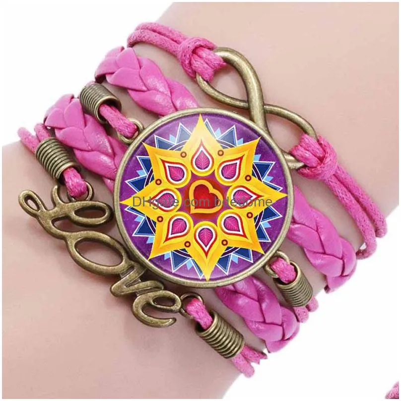 update infinity love mandala bracelets multilayer wrap weave flower glass cabochon bracelet for women kids fashion jewelry