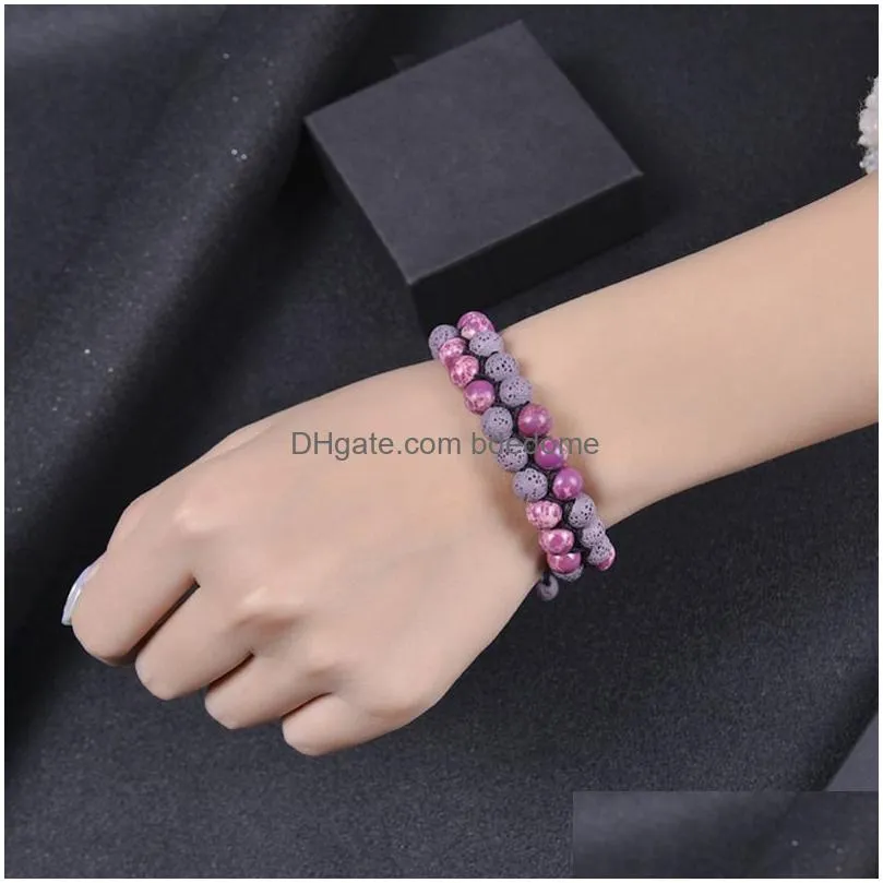 oil diffuser lava stone bracelet double woven imperial stone double layer row adjustable bracelets bangle cuff women men jewelry