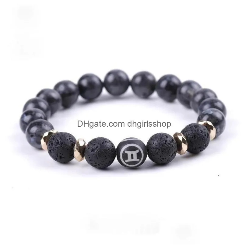 update black natural stone strands twelve constell bracelet horoscope sign beads bracelets for women men fashion jewelry