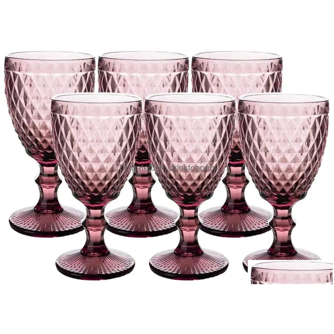 10oz wine glasses colored glass goblet with stem 300ml vintage pattern embossed romantic drinkware for party wedding fy5509 jy20