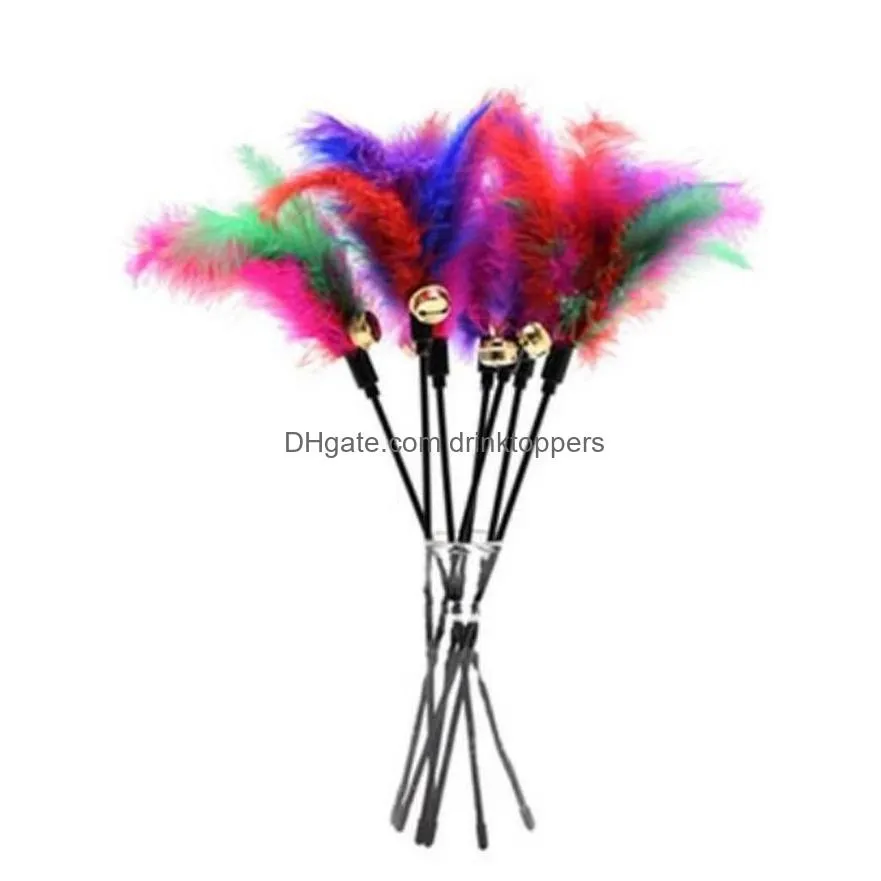 chirstmas cat toys kitten pet teaser 38cm turkey feather interactive stick toy with bell wire chaser wand fy3469