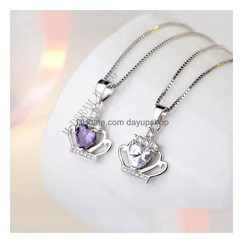 new style crown wedding pendant necklace diamond-encrusted clavicle chain water wave heart necklace nice gift for girls