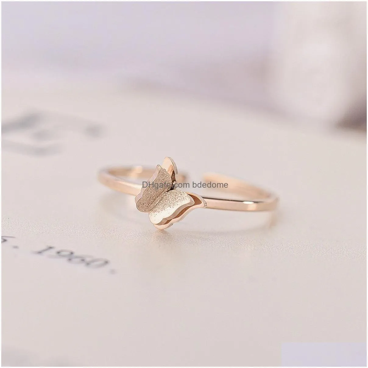 update stainless steel 18k gold plated ring band girls butterfly charm rings woman`s ring fine fashion jewelry gift