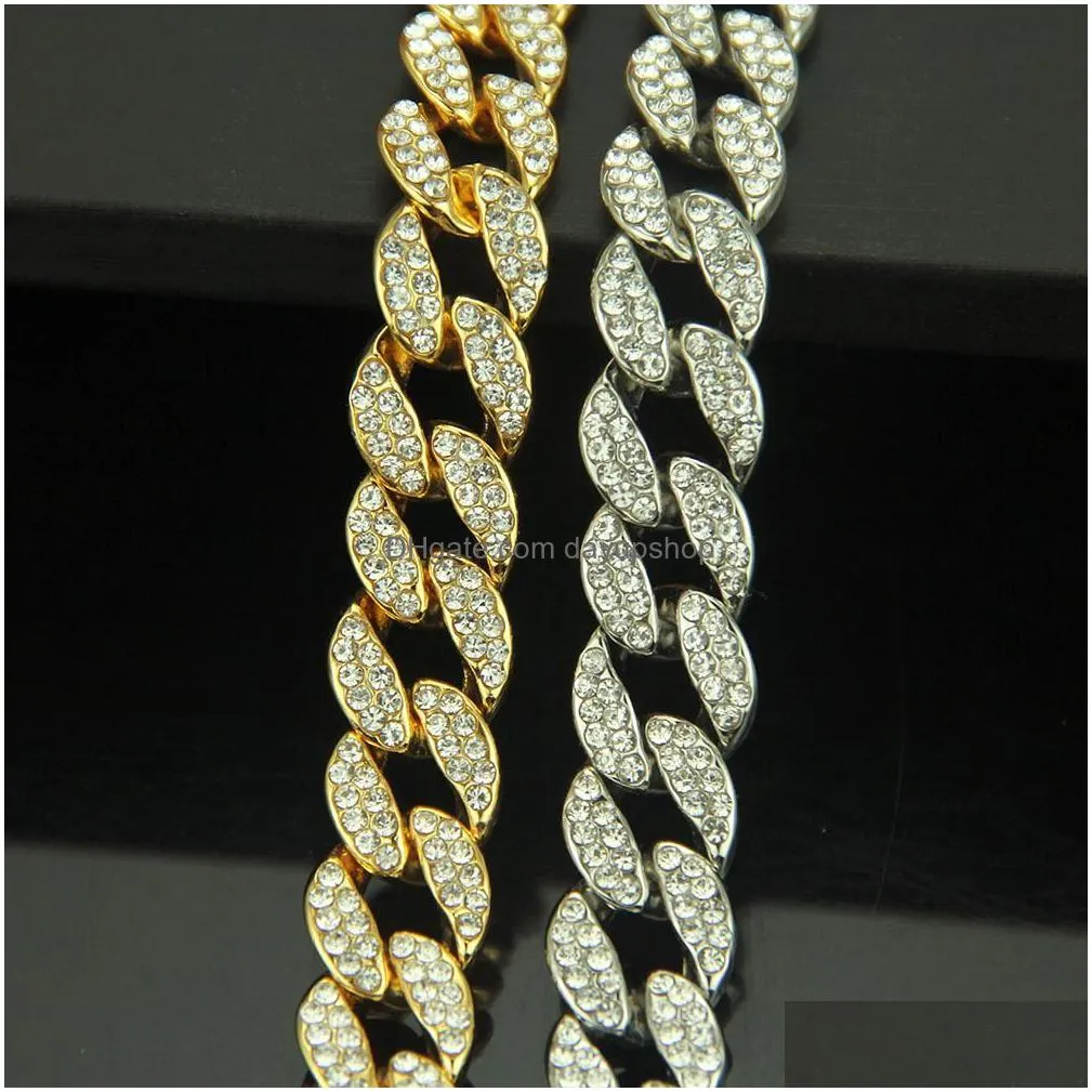 hip hop necklace bracelet bling fashion chains jewelry men gold silver  cuban link chain necklaces diamond iced out necklaces