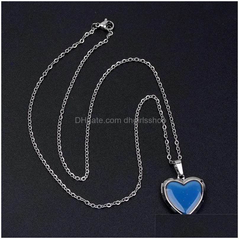 update temperature sensing color changing heart locket necklace stainless steel chain women necklaces fashion jewelry