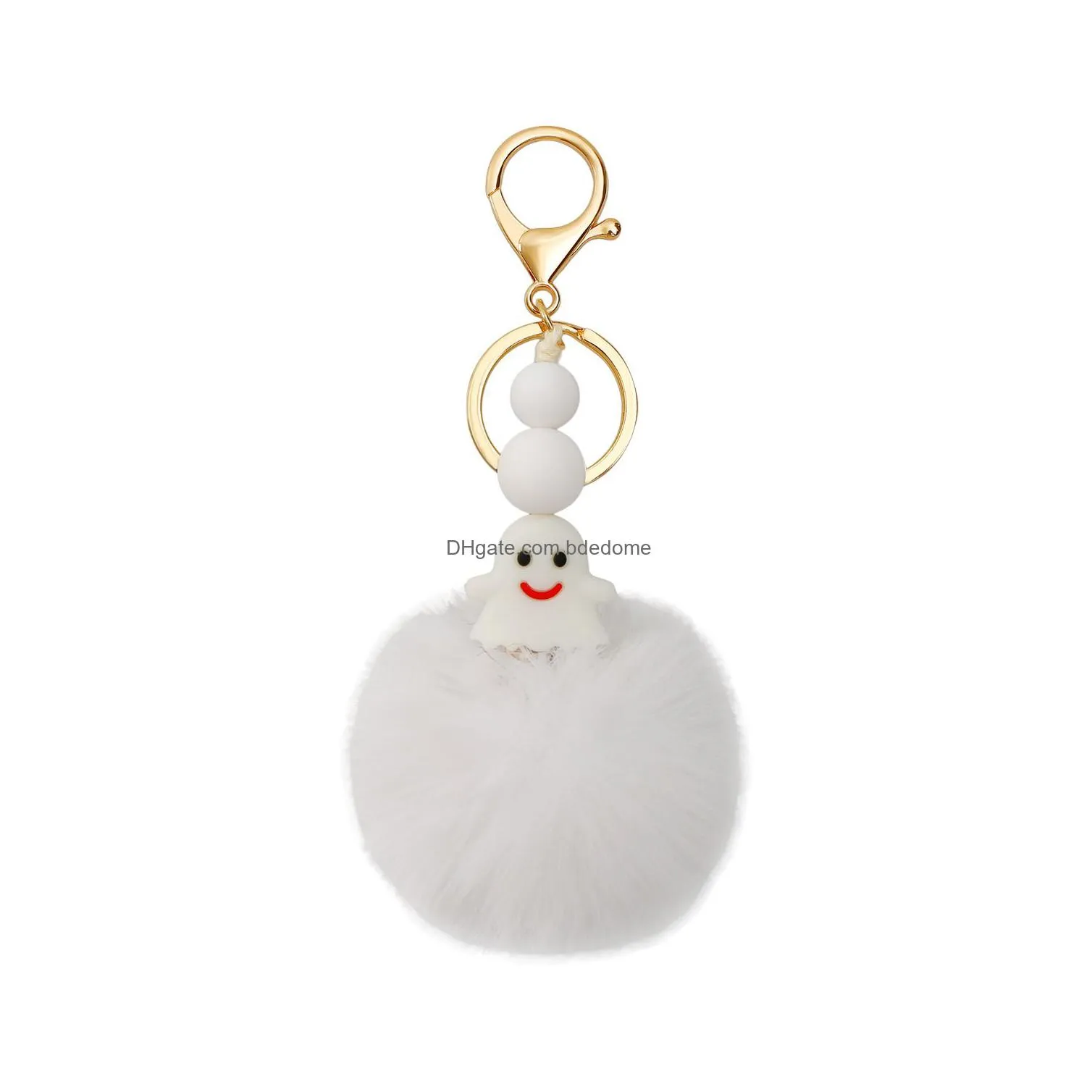 fur ball plush hangers keychain fluffy ghost halloween bag pendant keyring holder hangs fashion gifts