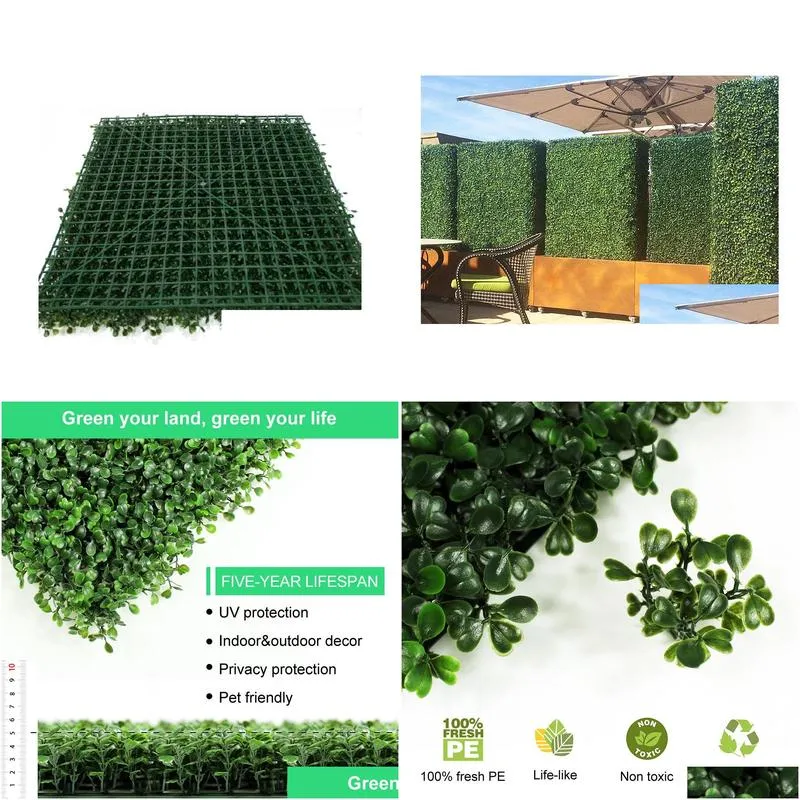 ULAND 50x50cm Outdoor Artificial Boxwood Hedge Privacy Fence UV Proof Leaf Decoration for Garden Wedding Balcony Storefront Home