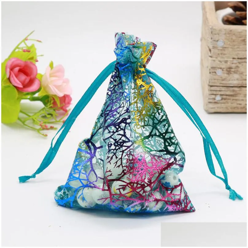 100pcs/lot bronzing organza gift drawstring bag for jewelry wedding favors party packaging pouch decoration in bulk