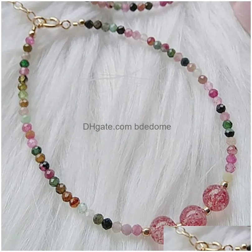 crystal strawberry stone bracelet fashion jewelry colorful tourmaline quartz bracelets women gift fashion jewelry