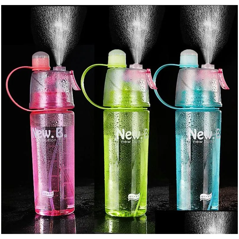 Creative Spray Sports Water Bottle 600ml Portable Outdoor Sport Water Kettle Anti-Leak Drinking Cup with Mist Hydration