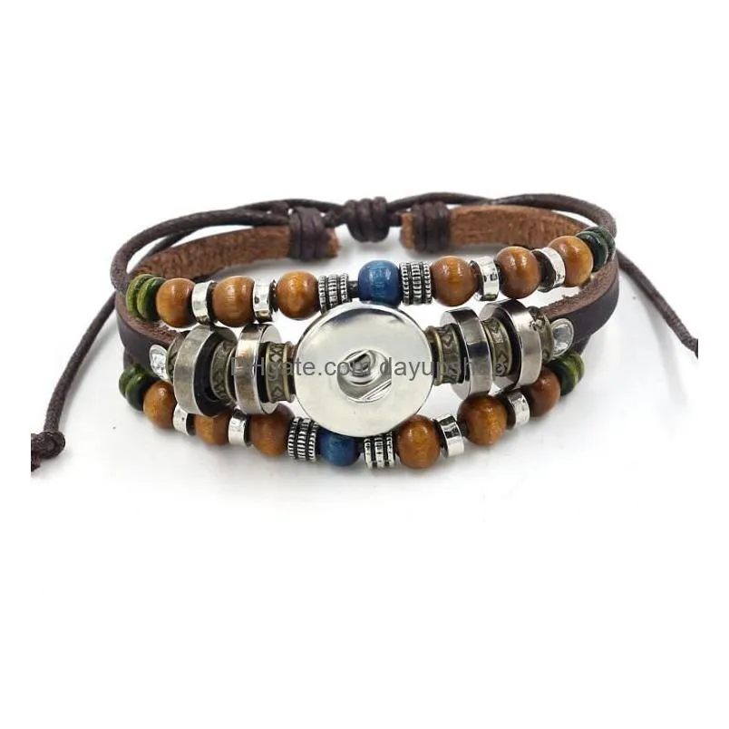 noosa snap charms bracelet diy leather chain bracelets retro hand-woven beaded bracelet snap jewelry interchangeable button