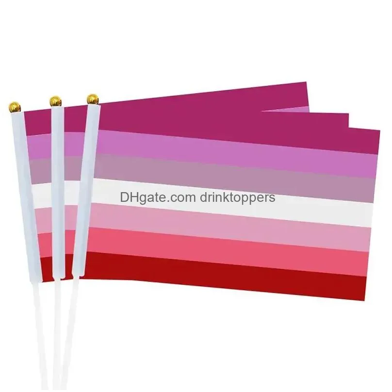 8 styles rainbow flags polyester hand waving flag garden flag banner with flagpole 14x21cm wholesale cpa4264 jy29