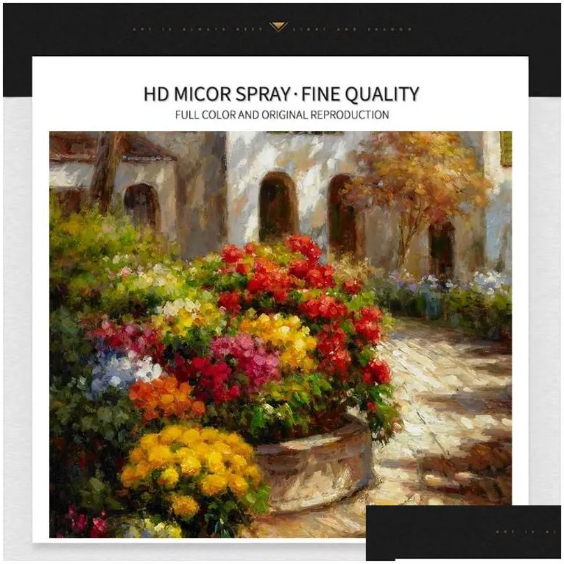 paintings retro garden landscape flower oil painting print on canvas nordic poster wall art picture for living room home decoration