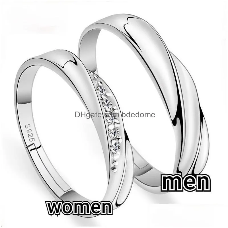 open adjustable band rings engagement wedding silver diamond couple ring for women men fashion jewelry will and sandy