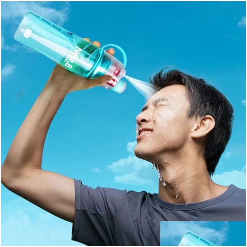 Creative Spray Sports Water Bottle 600ml Portable Outdoor Sport Water Kettle Anti-Leak Drinking Cup with Mist Hydration