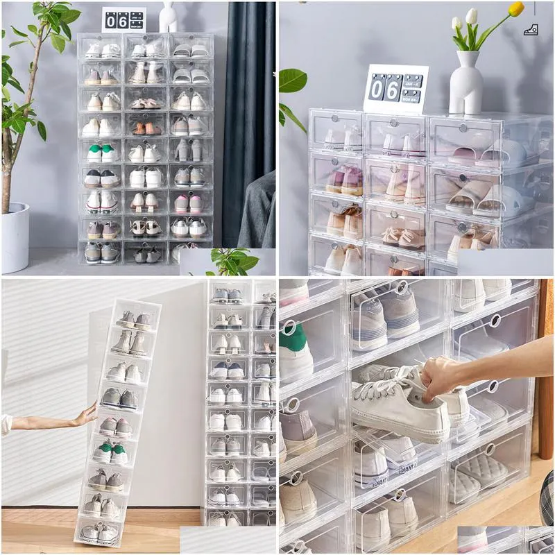 plastic shoes case box transparent slippers sneakers storage shoes box home closet organizer case dustproof shelf stack shoesbox