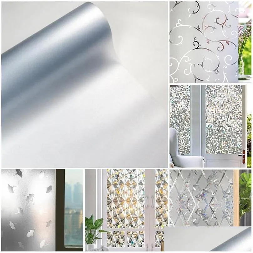 Window Stickers 1Roll 3D Decorative Glass Film Anti UV Bathroom Privacy Protective Sticker Stained Self-adhesive Home DecorWindow