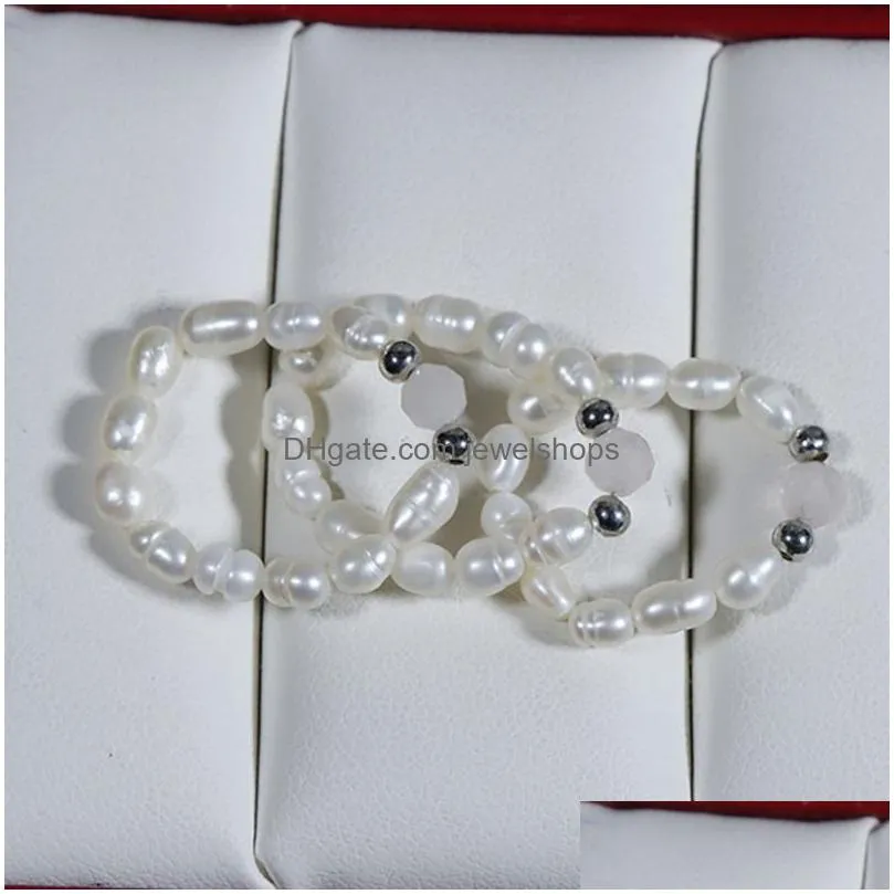 natural freshwater pearl ring elastic finger bead pearl rings for women fashion jewelry gift