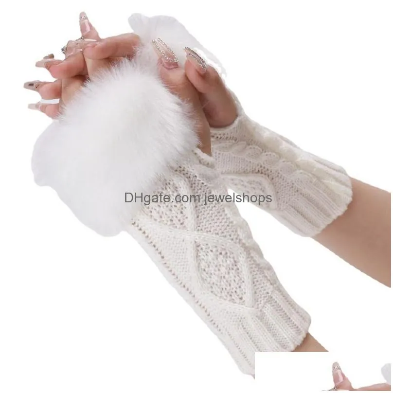 knitting short gloves winter warm crochet arm fingerless arm cover mittens cuff for women